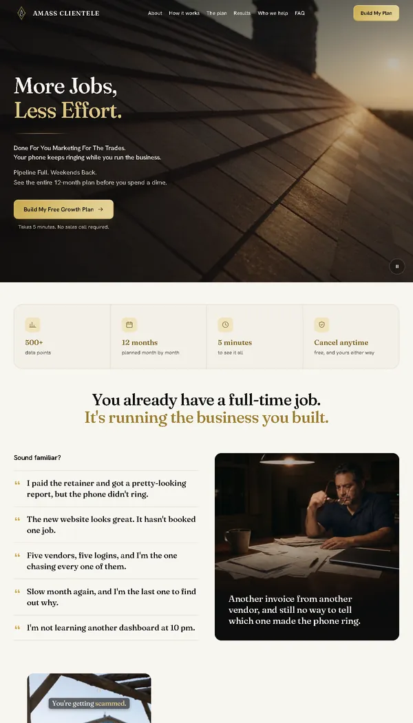 Amass Clientele marketing company homepage